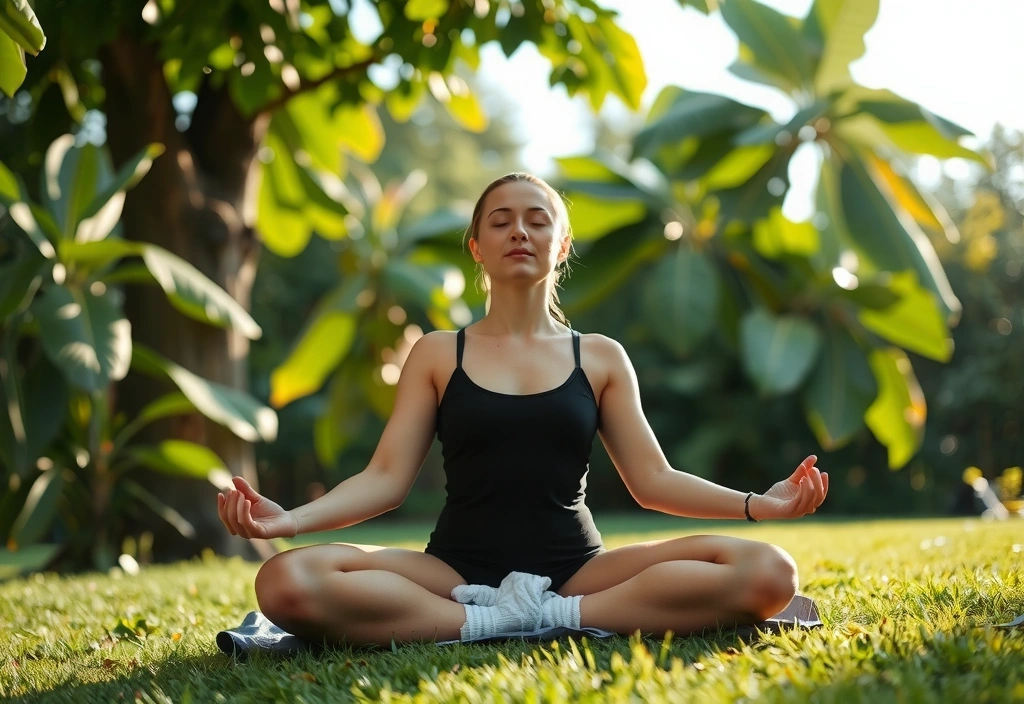 A person meditating in a serene natural setting, embodying holistic well-being.