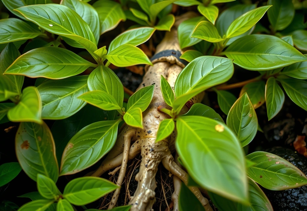 Panax Ginseng roots and leaves