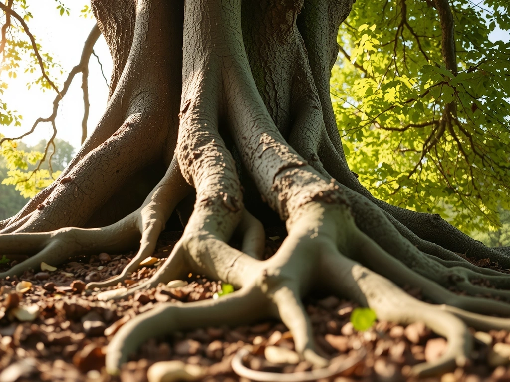 Strong tree roots symbolizing natural strength and vitality