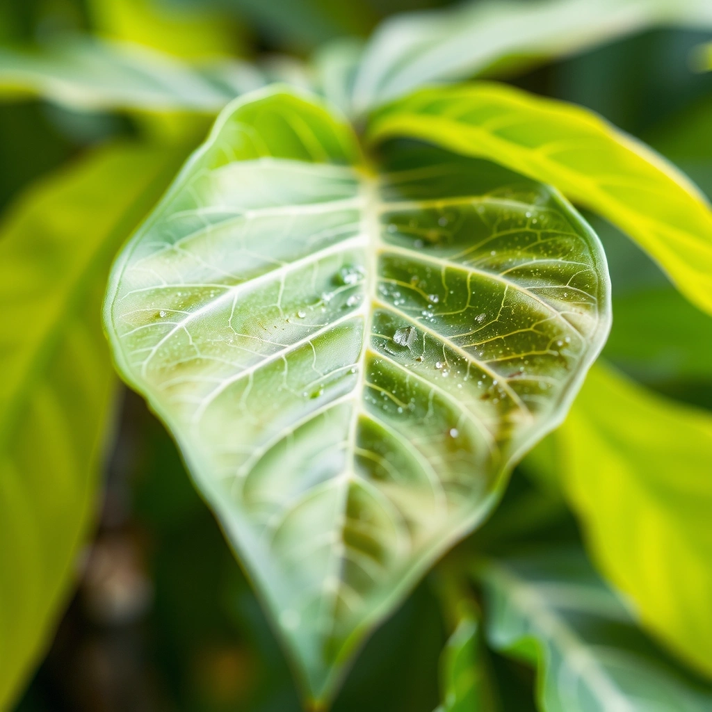 A stylized, vibrant green leaf representing naturalness and growth